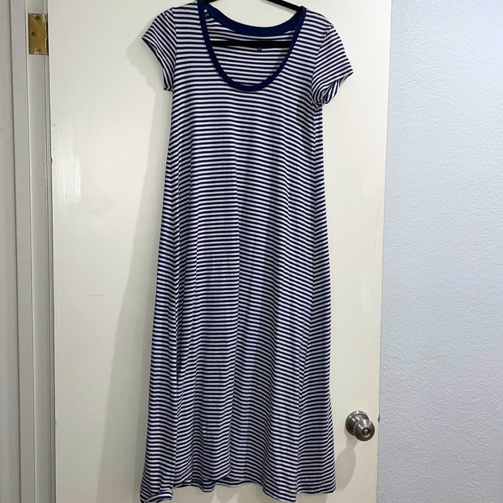 Madewell Navy/White Striped Midi Tee Dress